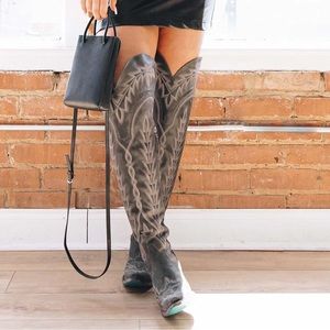 Lane Lexington Over The Knee Cowboy Boots - Distressed Jet Black - Size 7 - NWT